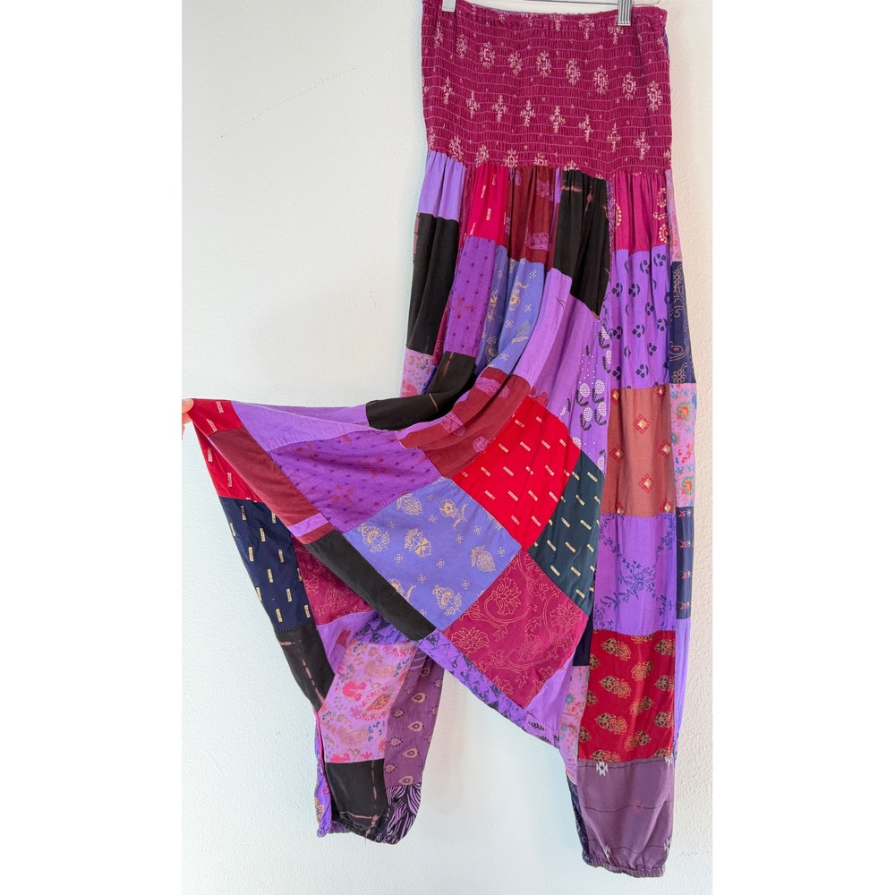 Vintage Y2K Advance Harem Pants Boho Patchwork Multicolor Drop Crotch Hippie OS
